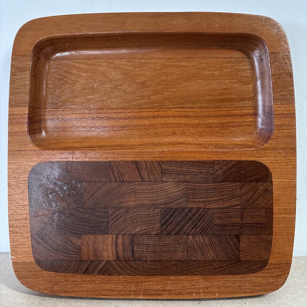 Vintage DANSK Denmark IHQ staved TEAK CHARCUTERIE BOARD cutting snack tray 10”